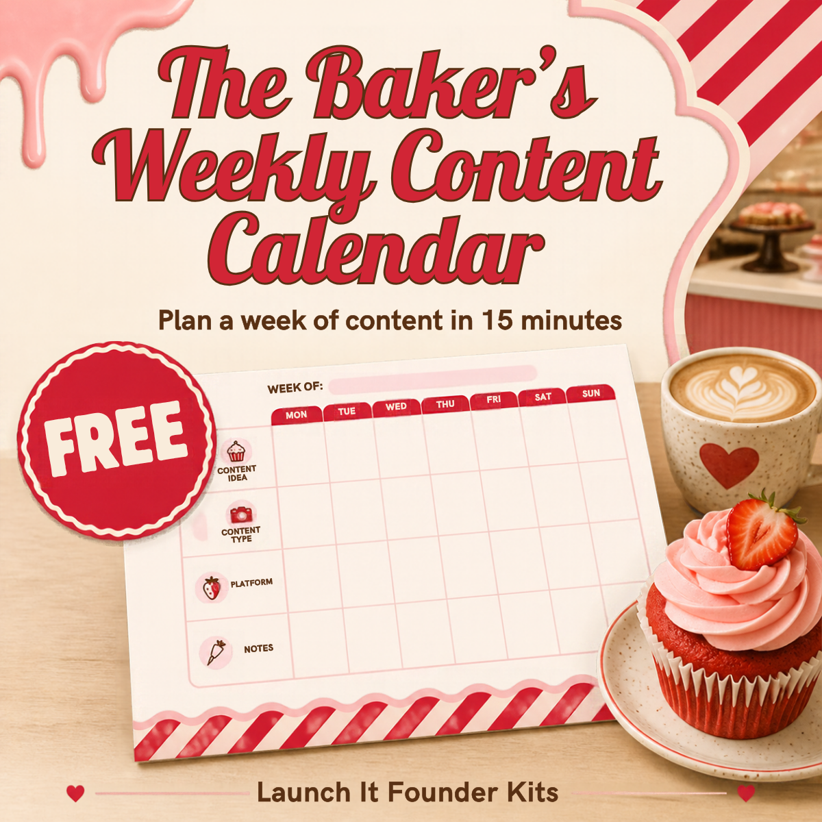The Baker's Weekly Content Calendar, free from Launch It Agency